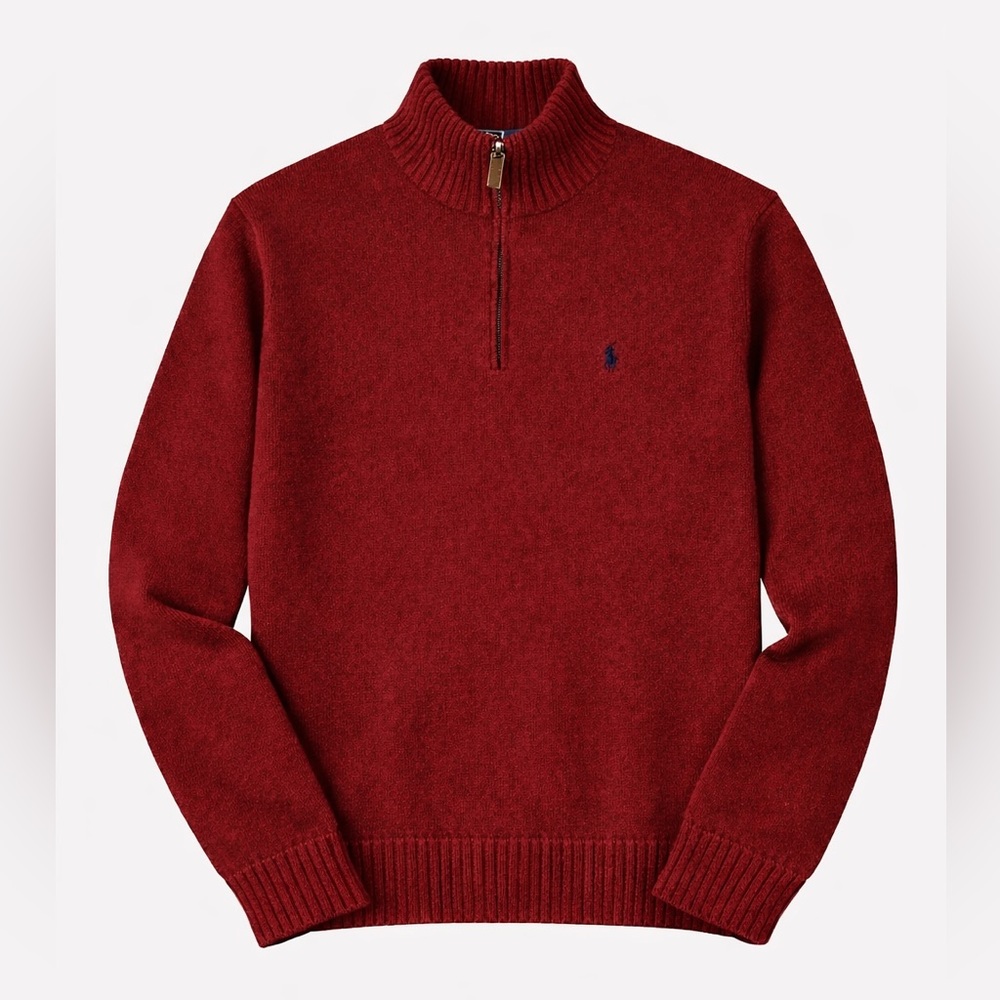 Polo Ralph Lauren Quarter Zip Sweater Mens M Red Cotton Mock Neck Pullover